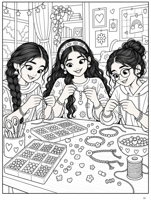 Girls making friendship bracelets together